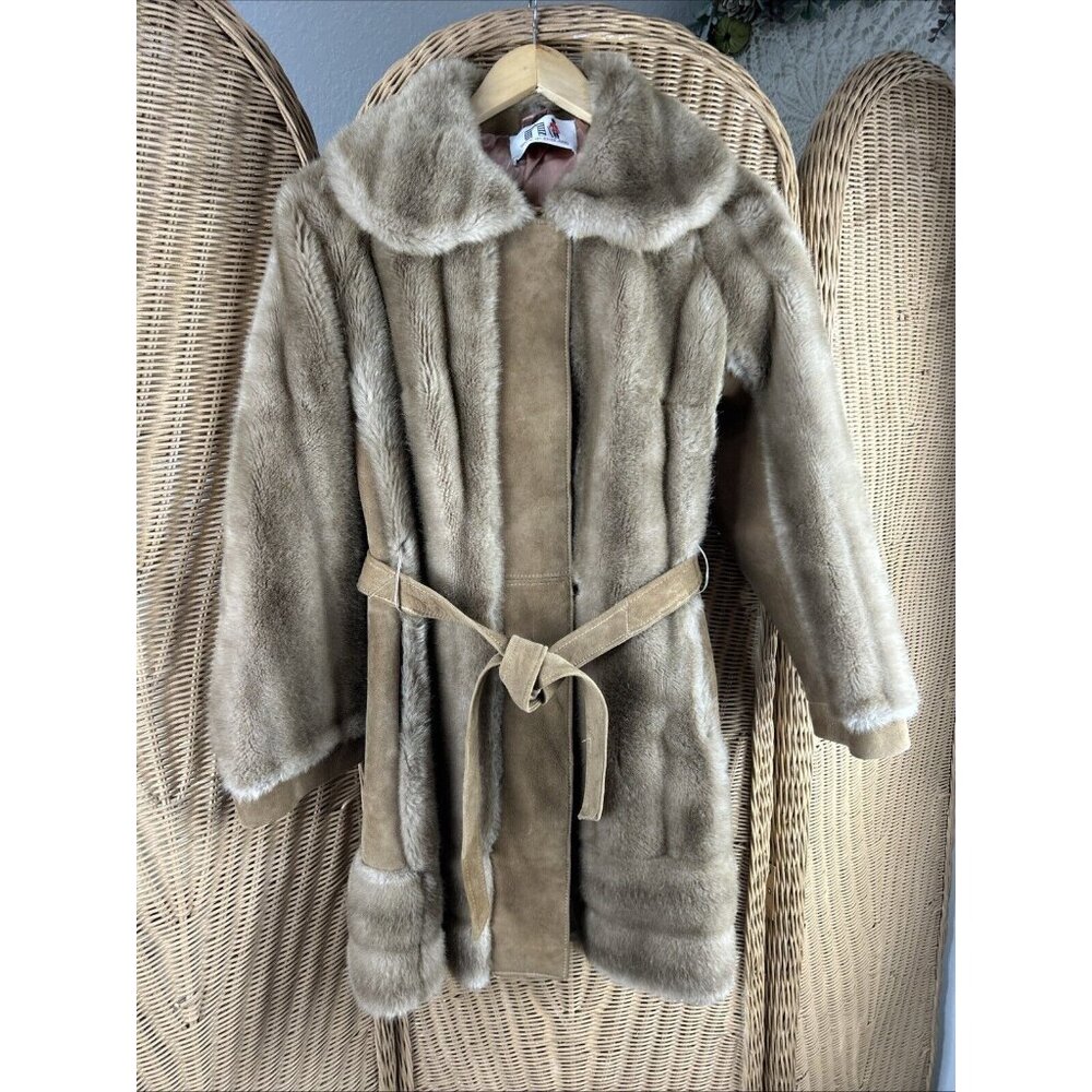 Lilli Ann Vintage Faux Fur Jacket Suede Trim 60's 70's Hippy Boho Festival Party